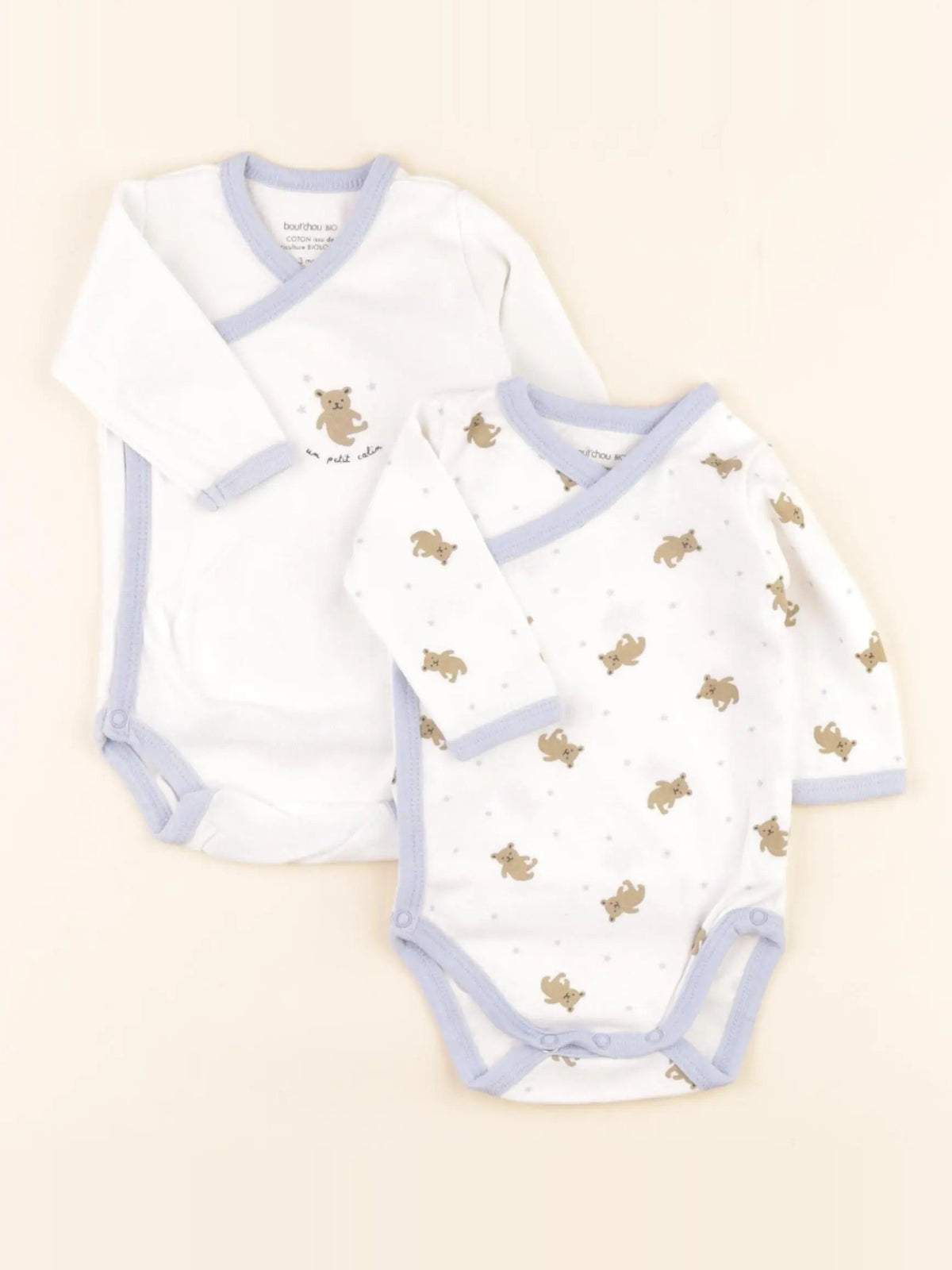 Lot de 2 bodies en coton bleu, blanc