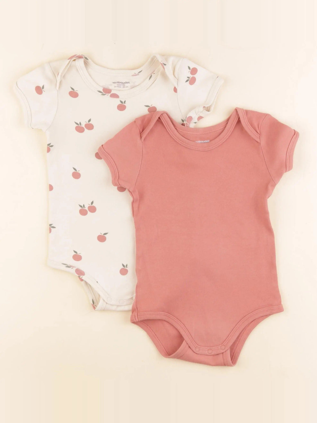 Lot de 2 bodies en coton rose, beige