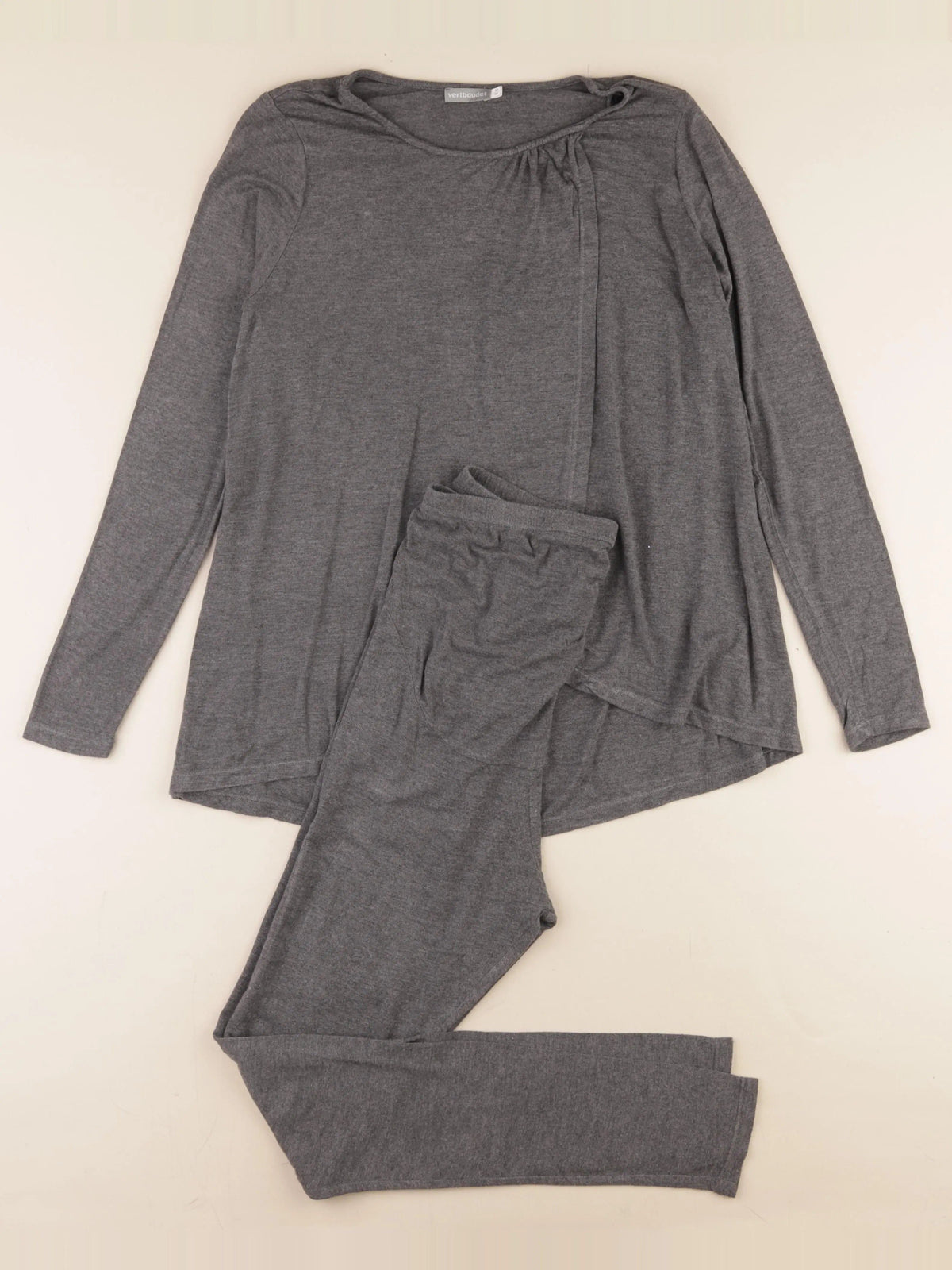 Pyjama grossesse, allaitement coton gris