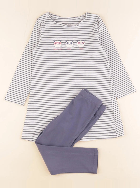 Pyjama coton blanc, bleu