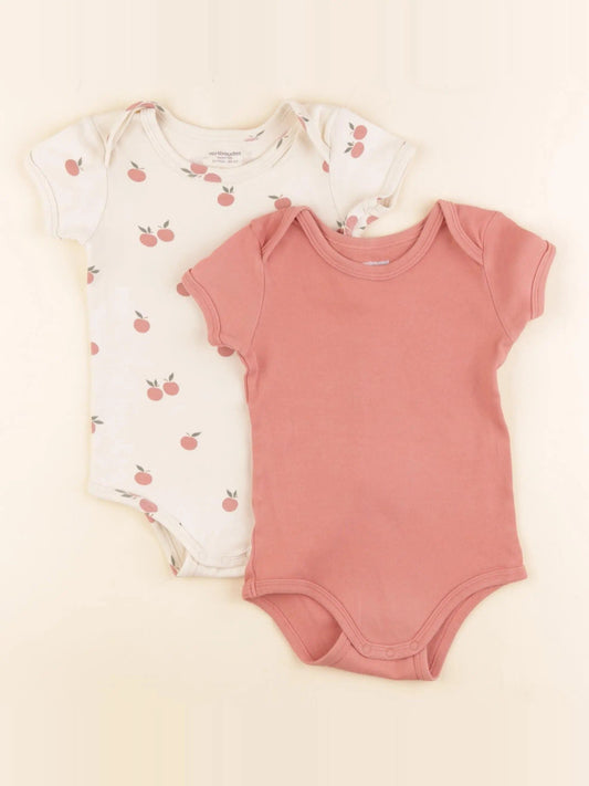 Lot de 2 bodies en coton rose, beige