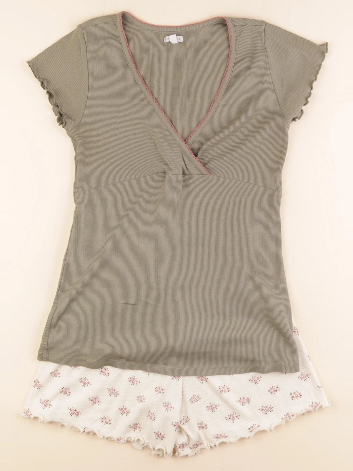 Pyjama grossesse coton vert, beige