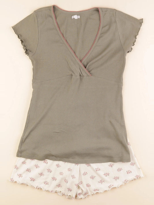 Pyjama grossesse coton vert, beige