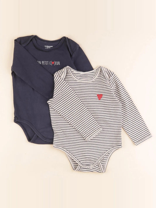 Lot de 2 bodies en coton bleu, beige