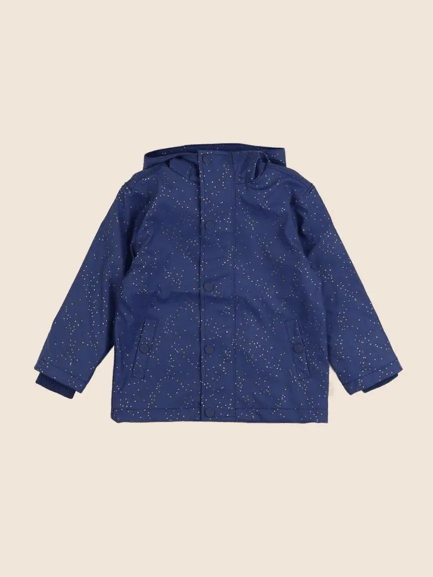 Imperméable bleu pois dorés