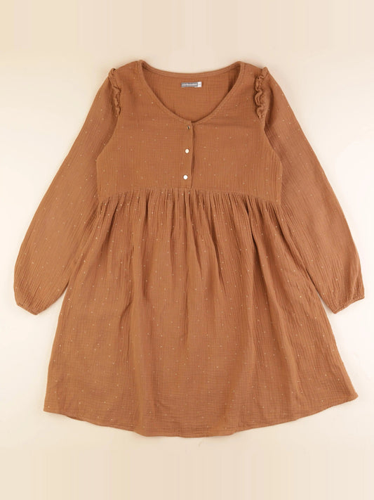 Robe grossesse marron, or