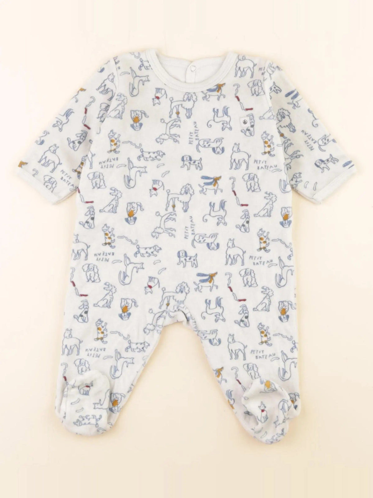 Pyjama velours blanc, bleu