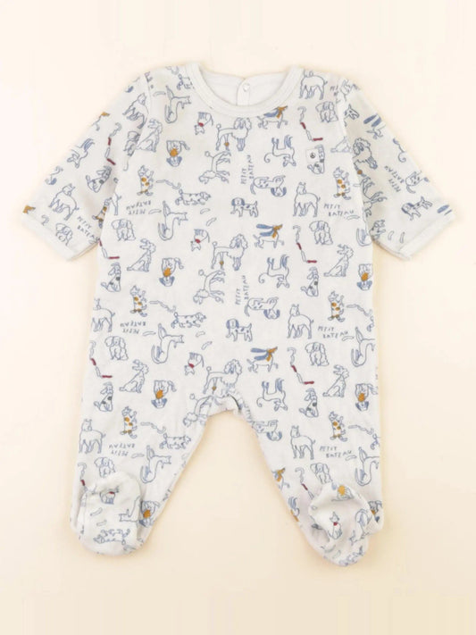 Pyjama velours blanc, bleu