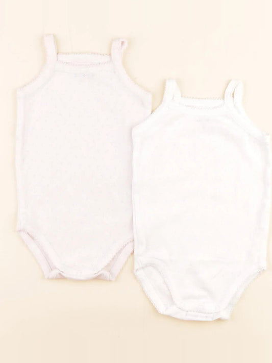 Lot de 2 bodies en coton blanc, rose